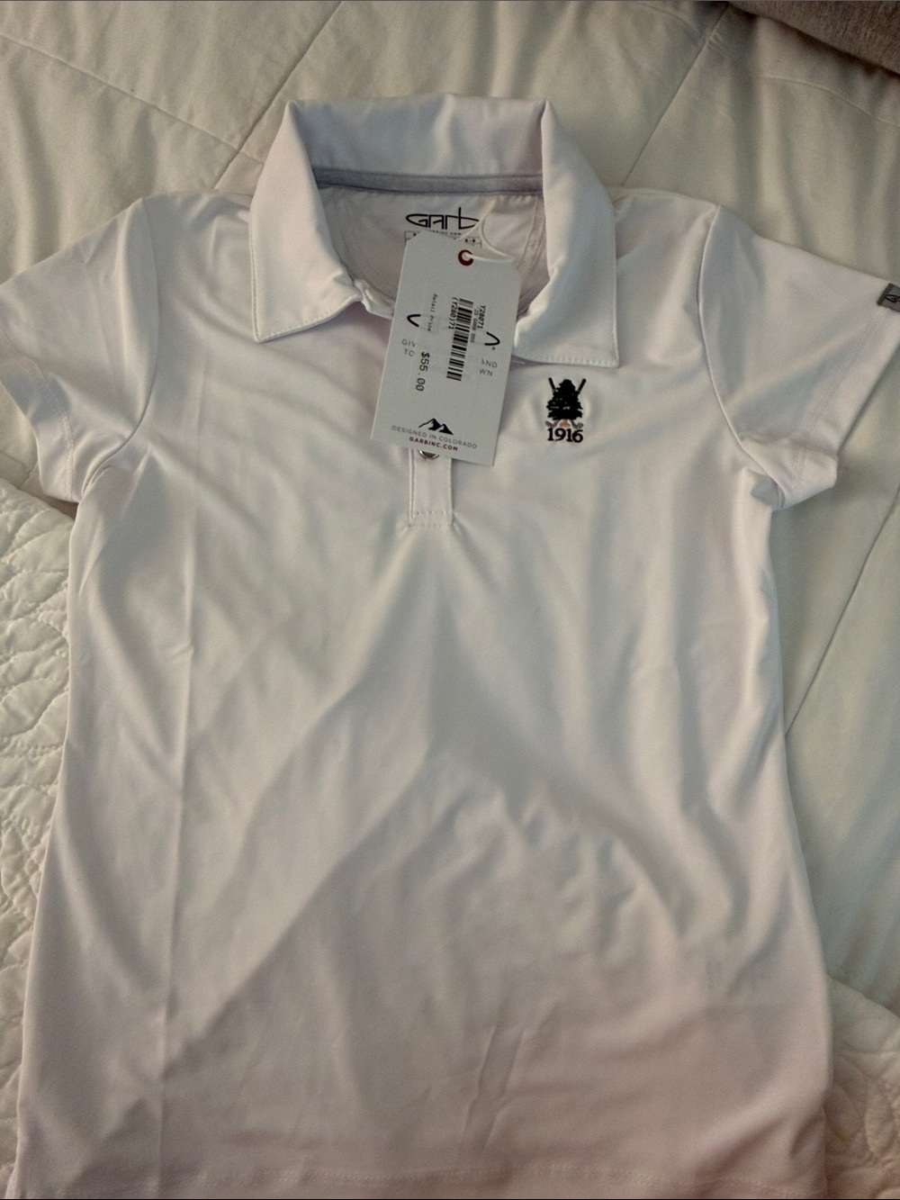 Kids White Polo Shirt with 1916 Logo